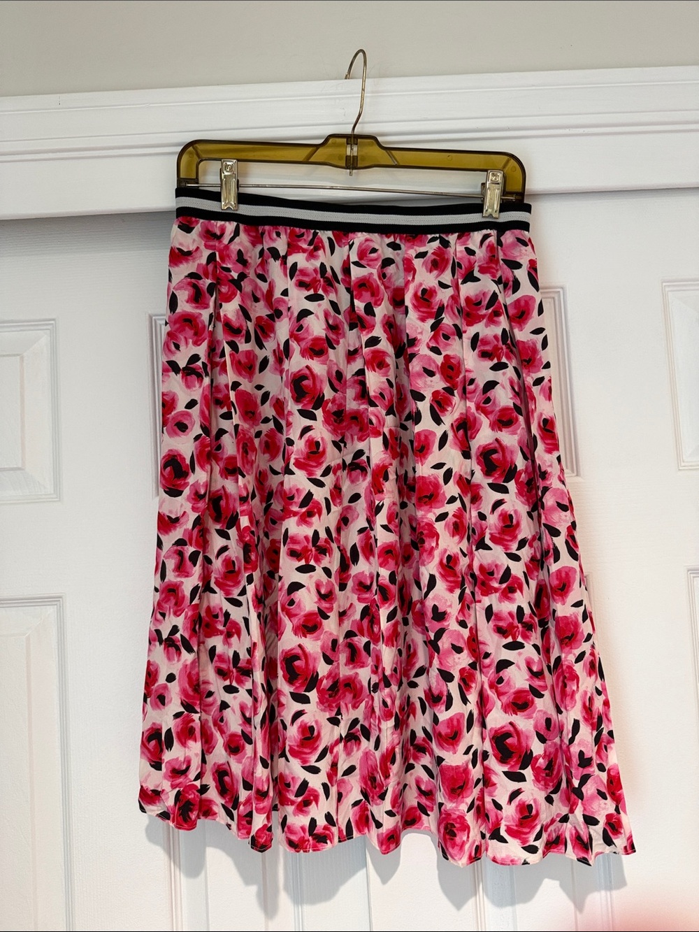 kate spade Pink Floral Circle Skirt with Black Trim